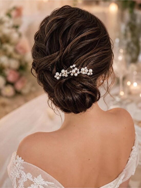Women\'s 9 Pieces Rhinestone Crystal Handmade Bridesmaid Floral Pearl Hair Pins main image 5